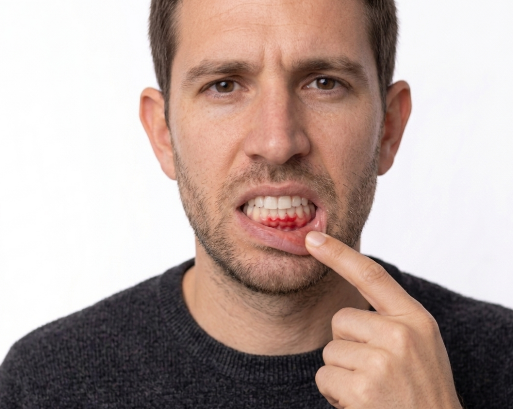 Encías con gingivitis antes del tratamiento periodontal