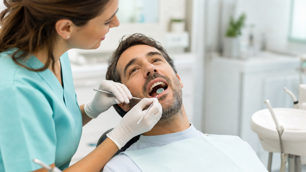 Dentista examinando unas encías que sangran