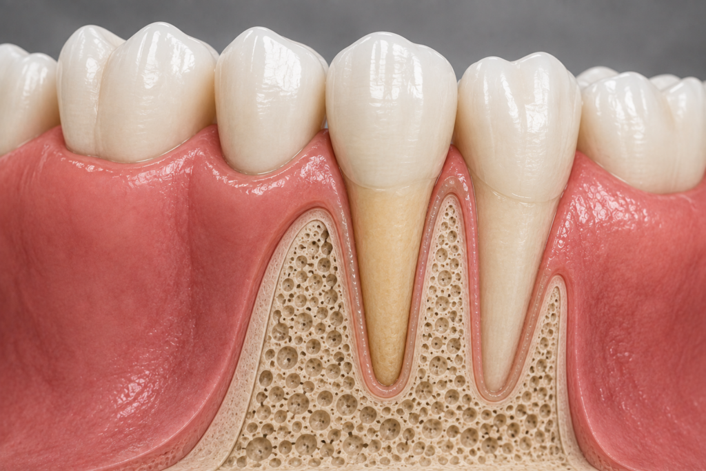 Recesión gingival con raíz dental expuesta